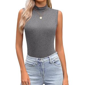 Débardeur moulant sans manches à col montant pour femme – Couleur unie, style décontracté et tendance - Product Image 1