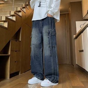 Autumn New Men's <b>Cargo</b> <b>Pants</b> Loose Jeans Multi Pocket <b>Work</b> Wearing Jeans Street Hip Hop Straight Wide Leg Autumn Style Custom - Product Image 3