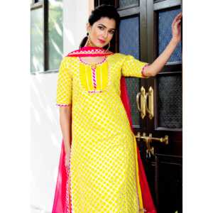 Conjunto de Traje Clásico para Mujer en Rayón Amarillo y Rosa con Satén Gota, Disponible en Talla XS - Product Image 2