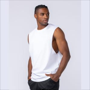 Nouveau design – Débardeurs en coton uni coupés et cousus, blancs, style streetwear, sans manches, bleu ciel, pour la musculation - Product Image 6