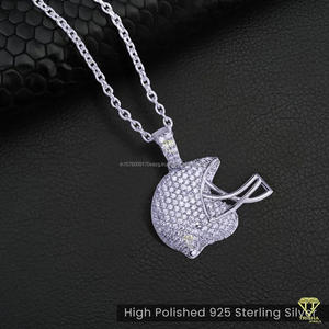 High Shine Football Inspired Pendant <b>Necklace</b> Featuring Moissanite Diamonds In <b>Solid</b> 925 <b>Silver</b> Hip Hop Jewelry - Product Image 3