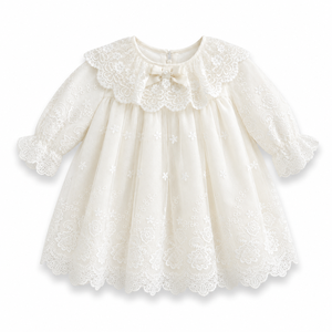 Robe élégante en dentelle blanche pour bébé fille avec col festonné |   Robe de baptême et de fête pour petite fille - Product Image 5