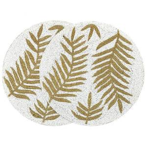 Eco-Friendly Handmade <b>Round</b> Embroidered Place Mat with Gold Fern Pattern Bohemian Style <b>Cloth</b> <b>Table</b> Mat for Home Decor - Product Image 5