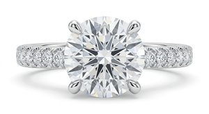 Bague de fiançailles classique et romantique avec diamant rond brillant et bande pavée pour femme, diamants de laboratoire - Product Image 3