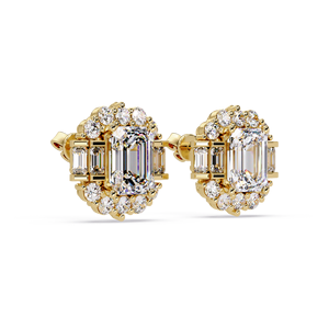Vintage Art Deco 18K Pure Gold <b>Emerald</b> Cut Lab Grown Diamond 5.00 CTW IGI Certified Mix Halo <b>Stud</b> Earrings Fine Jewelry Women's - Product Image 2