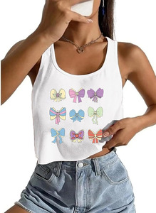 Camiseta sin mangas de verano para mujer, cuello redondo, formal, transpirable, 100% algodón jersey 120g, con decoración de malla, personalizada con estampado. - Product Image 3