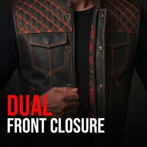 Gilet de motard personnalisé en cuir véritable pour homme, gilet matelassé de club moto, gilet zippé en cuir de vachette premium - Product Image 5