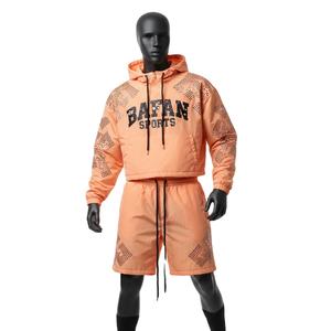 Ensemble short et veste coupe-vent pour homme en tissu polyester, vêtements d'entraînement avec impression par transfert thermique personnalisée, ensemble short coupe-vent pour homme, grandes tailles - Product Image 1