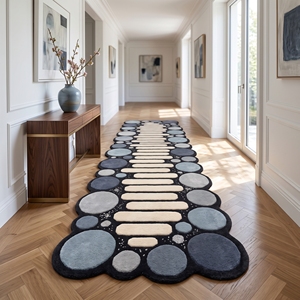 Hand Tufted Pebble <b>Runner</b> <b>Rug</b> Black Blue Grey Ivory Wool Carpet Modern Organic Hallway <b>Runner</b> Custom - Product Image 2