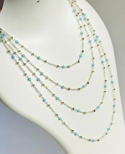 3mm <b>Turquoise</b> <b>Beaded</b> Necklace 4 Layer Silver Plated Multi Strand Statement Jewelry for Women - Product Image 2
