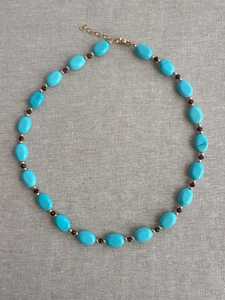 Collier en perles de turquoise naturelle et de grenat pour unisexe |   Bijoux en pierre précieuse turquoise véritable |   Fermoir plaqué or |   Party Vintage - Product Image 3