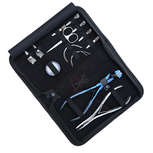 Premium Silver Hair Extension Technician Toolkit with Professional 2 Hole Bead Crimper Tape In <b>Tool</b> and <b>Mini</b> Hair Scissor Set - Product Image 1