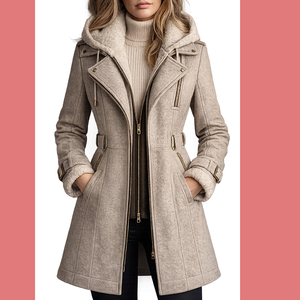 Manteau en laine fait main, manteau d'hiver à capuche avec doublure amovible - Product Image 1