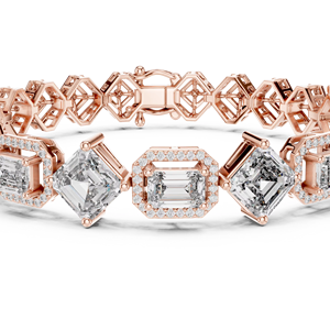 Bracelet en or rose 10 carats, signature intemporelle, géométrique, avec diamants, bracelet en diamants éclatants, bracelet de luxe à maillons de diamants multiformes - Product Image 1