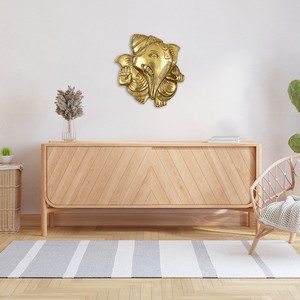 ที่แขวนผนังพระพิฆเนศทองเหลืองขนาด9นิ้วทำด้วยมือของอินเดีย - Product Image 1