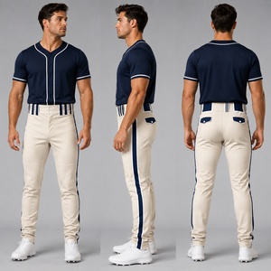 Pantalon de baseball pour homme, coupe ajustée, en polyester anti-humidité, motif rayé, fermeture boutonnée avec poches, vêtements toutes saisons, vente en gros - Product Image 5