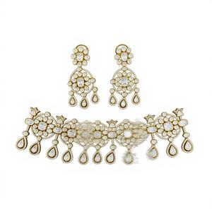 Conjunto de gargantilla Kundan nupcial india, joyería de boda Polki, conjunto nupcial pesado para mujer, disponible en ORO/PLATA/BRONCE según el pedido. - Product Image 1