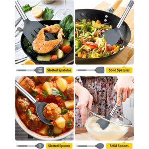 Espátulas Grandes Resistentes al Calor, Libres de BPA, Cucharas Ranuradas Grises, Paquete de 4 Utensilios de Cocina de Silicona, Juego de Herramientas de Cocina Antiadherentes - Product Image 4
