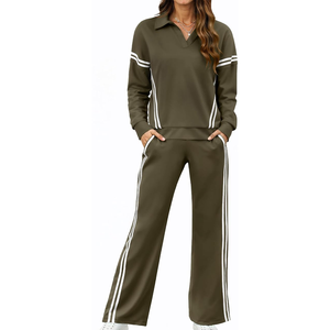 Conjunto Deportivo de 3 Piezas para Mujer, Estampado de Guepardo, Modal, Verde Oliva, Chaqueta con Cremallera de Manga Corta, Rayas Laterales, Corte Regular, Casual - Product Image 6