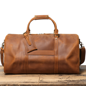 Bolsa de Viaje de Cuero Vacuno Personalizada al por Mayor, Color Marrón Oscuro, Compartimento para Zapatos, Bolsa de Fin de Semana para Hombre, para Viajes de Negocios - Product Image 1