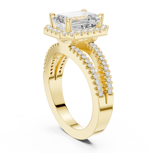 Designer Engagement Wedding Anniversary Split Shank Halo Rings 2 CT E VS1 Emerald Cut Lab Grown Diamond 14K Solid Gold Ring - Product Image 3