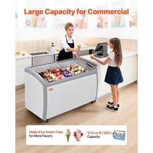 Congelatore mobile commerciale da 12,8 piedi cubi con vetrina espositiva per gelati, temperatura regolabile da -19 a 3°F, congelatore e frigorifero a 4 fili. - Product Image 3
