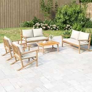 Ensemble de salon de jardin modulaire en bambou blanc crème de grande taille - Product Image 1