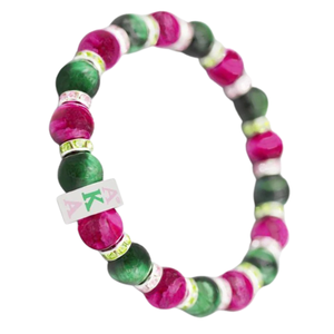   Bracelet en perles de pierre avec breloque en acier inoxydable, perles naturelles roses et vertes, bracelet extensible, bijou de sororité, cadeau - Product Image 6