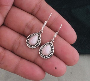 Pendientes Colgantes de Plata de Ley 925 con Ópalo Rosa, Piedra Preciosa Natural, Estilo Bohemio Vintage, en Forma de Lágrima, Venta al por Mayor, Directo de Fábrica, para Compromiso - Product Image 4