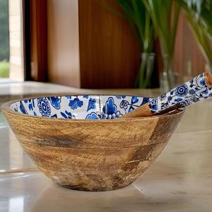 ชามสลัดไม้ทรงกลมเรียบ ชามข้าง ชามเสิร์ฟไม้สำหรับสลัดผลไม้สดและอาหารครอบครัว สำหรับรับประทานที่บ้านและครัว จากอินเดีย - Product Image 2