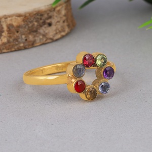 925 Sterling Silver Multi Gemstone Circle Flower Ring Handmade Bezel Set Rainbow Gemstone Ring for Women - Product Image 6