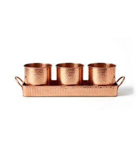 Nouveauté : Ensemble de pots de fleurs classiques en métal thermolaqué avec plateau pour décoration de jardin intérieur/extérieur, taille personnalisable - Product Image 1