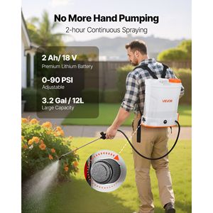 Pulvérisateur à dos électrique puissant de 3,2 gallons, 2 tiges rétractables, 5 buses réglables, 0-90 PSI, autonomie de 2 heures, portable pour le jardin - Product Image 2