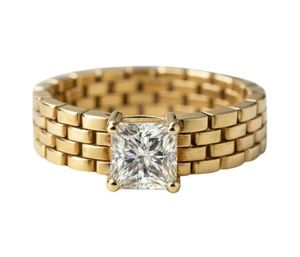 Princess Cut Moissanite <b>Mens</b> <b>Ring</b> 925 Sterling <b>Silver</b> Yellow Gold Plated Modern Square Engagement Band Minimalist Statement <b>Ring</b> - Product Image 1