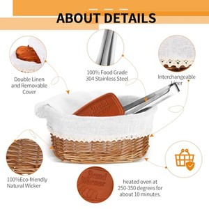 ชุดตะกร้าขนมปังหวายสานทำมือ พร้อมที่อุ่นเซรามิก |   ไม้เอ็มดีเอฟขายส่ง - Product Image 4