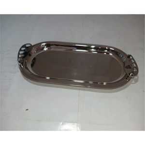 Luxury Stainless Steel Oval Decorative Tray <b>Mirror</b> Polish Metal Serving Platter Cutout Handles Tableware <b>Coffee</b> <b>Table</b> Decor Tray - Product Image 4