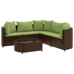 Ensemble de 5 canapés de patio brun et vert pour la détente en jardin - Product Image 2