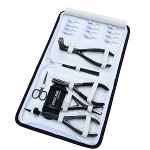 Juego de herramientas profesionales para extensiones de cabello de salón, color negro, con agujas de coser con lazo de tracción, alicates para quitar cuentas y alicates crimpadores de microanillos - Product Image 1