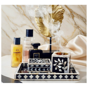 Brûleur d'encens élégant fait main en os, incrustation de nacre, parfum bois de santal et rose, graines d'anis étoilé, écologique, Mubkhar Bakhoor - Product Image 2