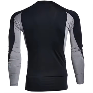 Men's Long Sleeve Rash Guard Black Gray Color Blocked Quick Dry Polyester Compression Shirt - Product Image 2