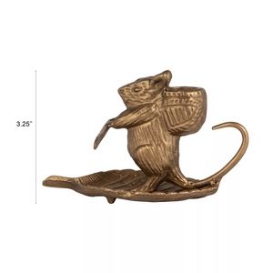 Portavelas de diseño elegante, retro, de aluminio fundido con revestimiento de latón oscuro, creativo, con forma de rata, ofrece personalizaciones con forma de animal. - Product Image 5