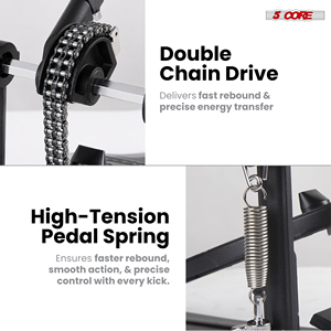 Pedal de bombo metálico de 5 núcleos con cabezal de fieltro ajustable, doble cadena y pedal de pie de alta resistencia - Product Image 3