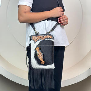 Alta calidad estilo Vintage cuero de vaca genuino mujer nueva llegada diseñador flecos bolso y embrague moda lujo Combo Set - Product Image 5