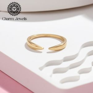 Charm Jewells Minimalist 10K Gold Plated Moissanite <b>Open</b> <b>Ring</b> with Prong Setting Geometric Design Women's Engagement - Product Image 1
