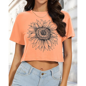 Camiseta Corta Lisa para Mujer, Holgada, de Algodón, Manga Corta, Estilo Casual Urbano, Personalizable con Estampado - Product Image 5