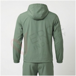Chándal con Capucha Verde para Hombre, Manga Larga, Cierre Frontal con Cremallera, Patrón Geométrico, Secado Rápido, Deportivo, Corte Regular, Ligero, para Primavera - Product Image 2