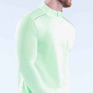 <b>Men's</b> Light Green Long Sleeve Zipper Sport <b>Shirt</b> Quick Dry Breathable <b>Collarless</b> Casual Top Autumn Wear Satin - Product Image 4