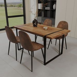 59 \ "moderno tavolo da pranzo MDF legno naturale nero rettangolare Base in metallo sedia scamosciata 4 pezzi medievale in legno Set ristoranti - Product Image 4