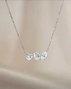 Colliers Pendentifs Trio en Or Massif 14 carats avec Diamants de Laboratoire Multi-formes Sertis en Grappe, Chaînes Superposées pour Usage Quotidien, Bijoux Fins - Product Image 4