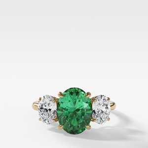 Wholesale Oval Green Gemstone <b>Ring</b> 14K Real Gold 3 Carat <b>Emerald</b> Moissanite Trio Engagement <b>Ring</b> Factory Supplier OEM - Product Image 1